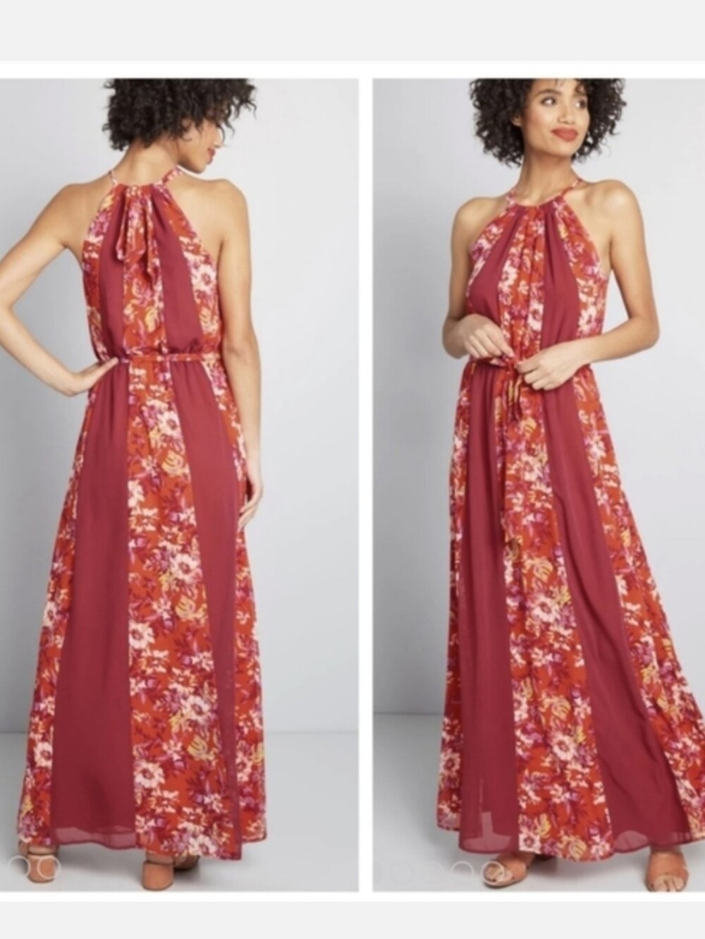 Modcloth "Illuminated Elegance" Chiffon Maxi Dress -Striped Floral- Size Large